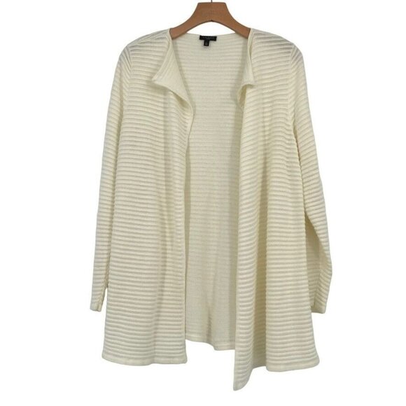 Talbots womens Cardigan Open Ribbed Sweater Ivory Cotton blend size large petite - Picture 1 of 5